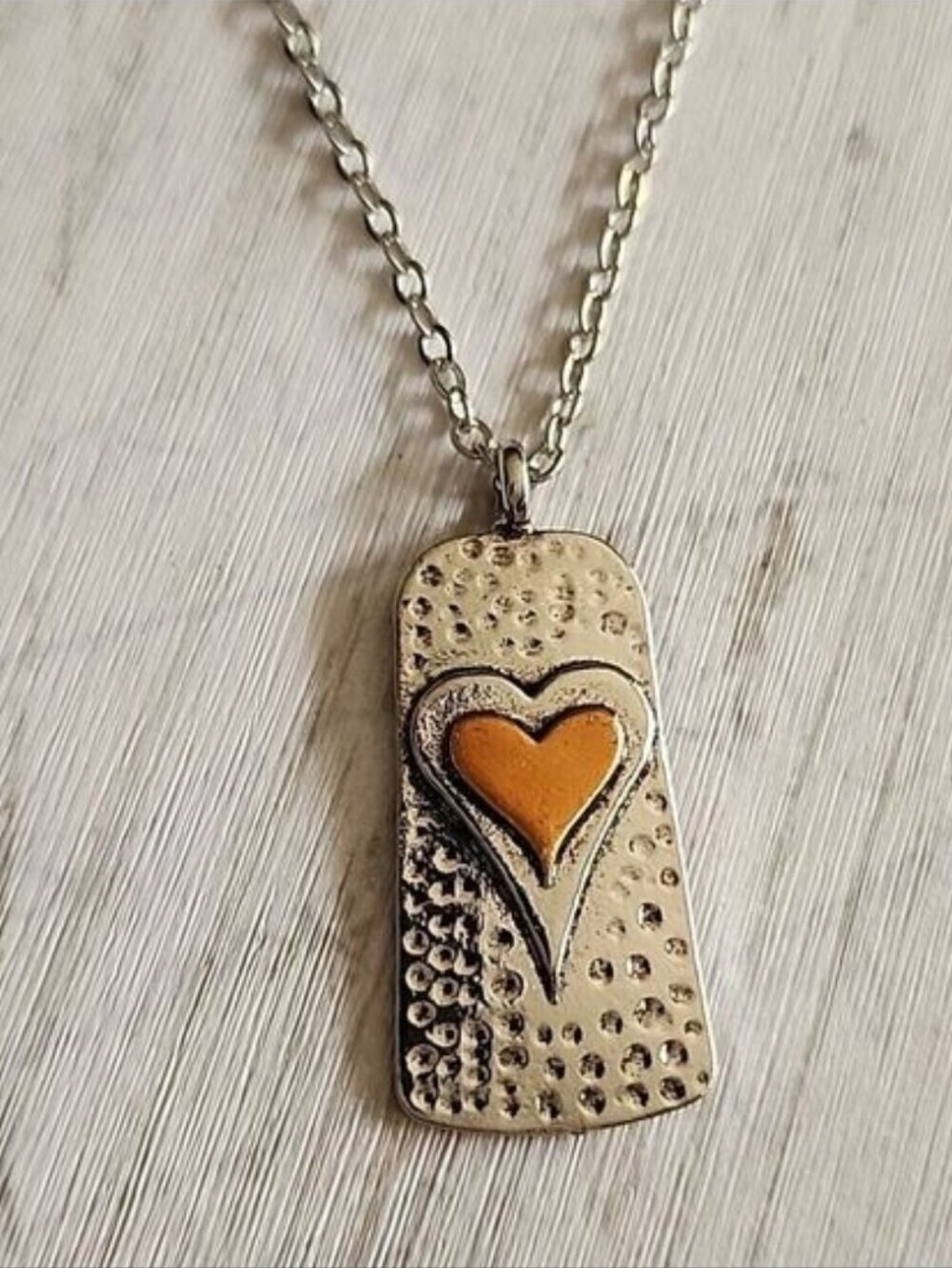 Hand Hammered Look Heart Necklace 16inch Chain NP